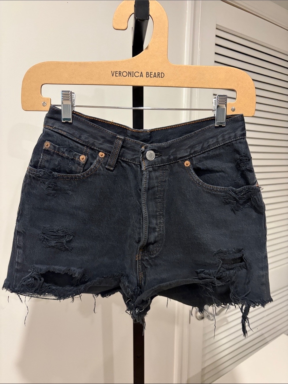 Vintage Levi’s Distressed Black Denim Shorts – Rare LA Vintage Find